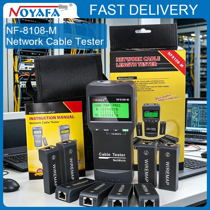 NOYAFA NF-8108M Digital Network LAN Cable Tester Meter RJ45 5E, 6E Coaxial Cable Tracker Tool Measure Network Cable Length