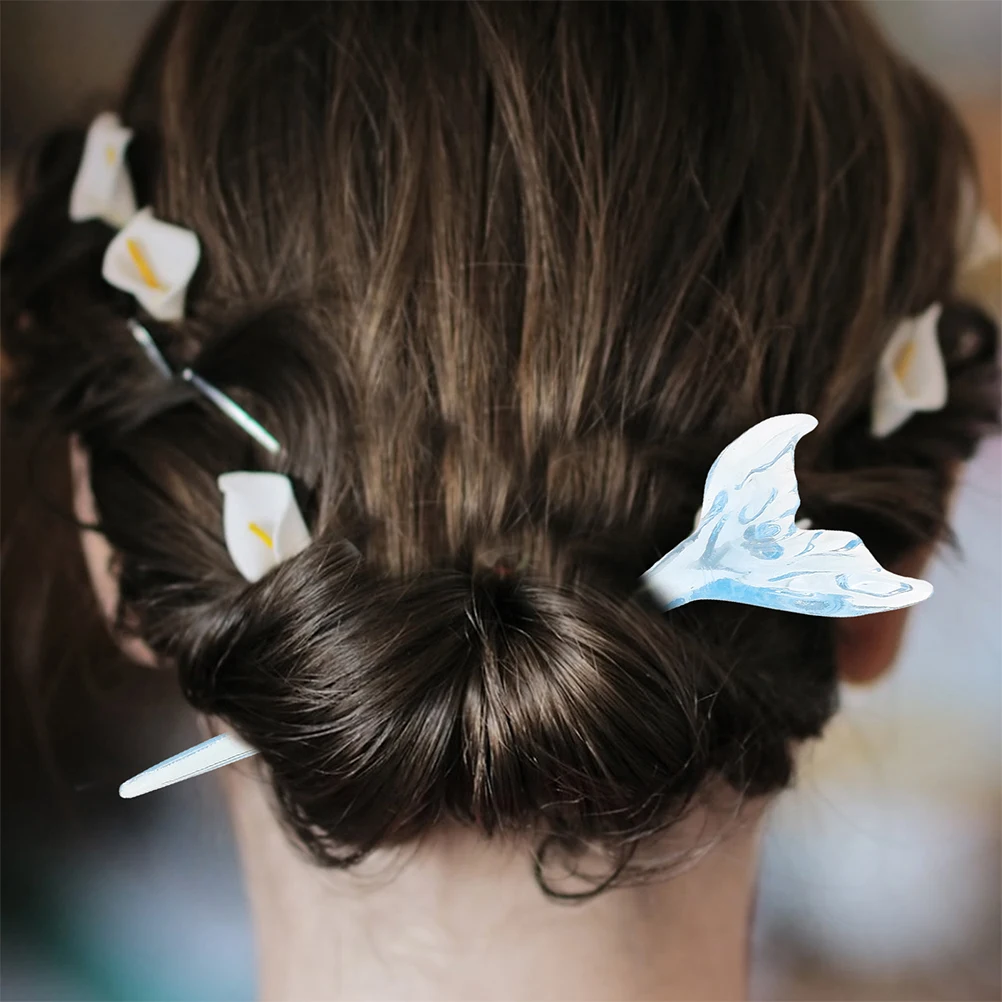 

1 Pair Fish Tail Hairpin Blue Ocean Inspired Durable Decorative Hair Stick Pins Long Hair Bun Holder