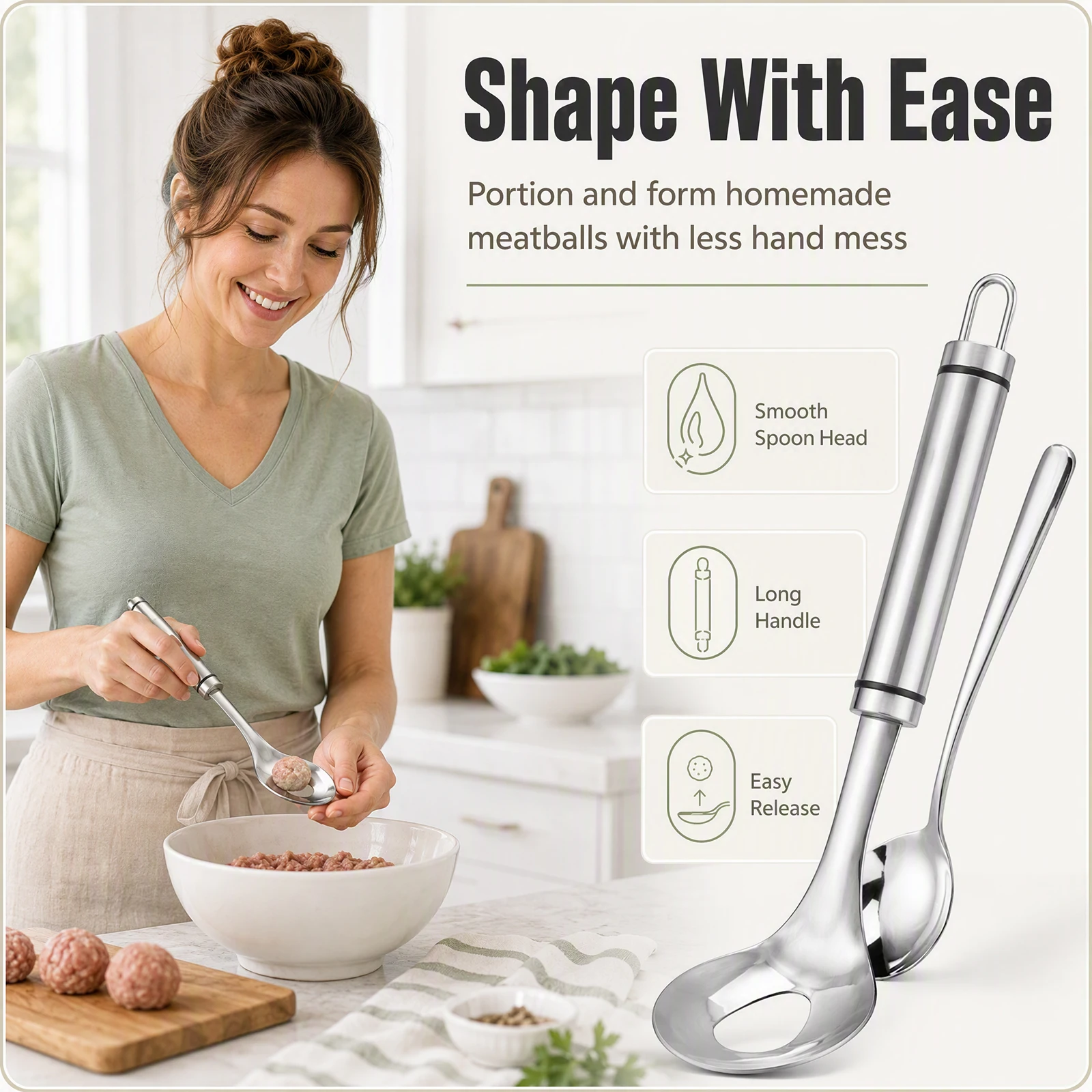 Stainless Steel Meatball Maker Spoon Non-Stick Round Food Shaper Meatball Maker Scoop for Homemade Meat Fish Ball Kitchen Gadget