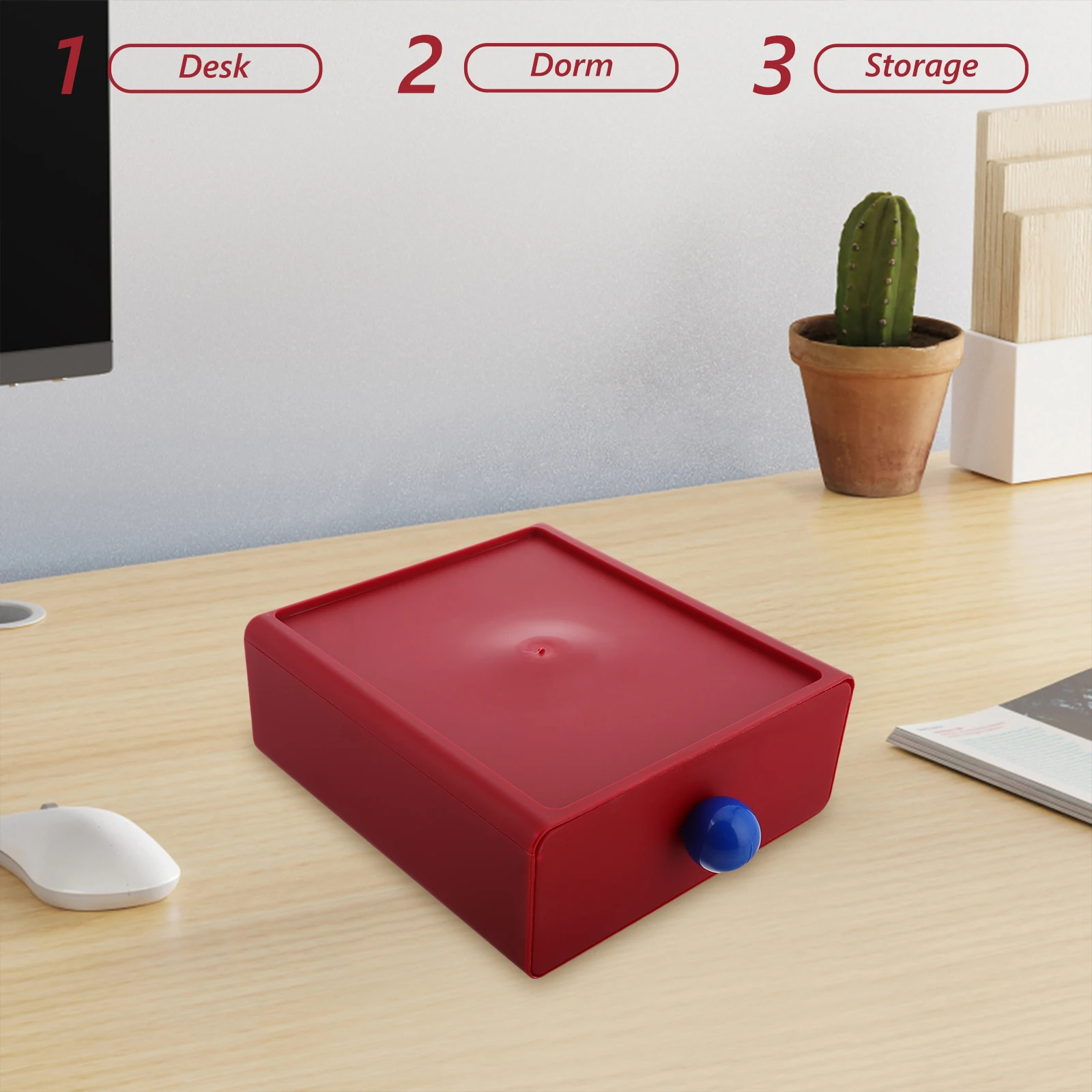 

Plastic Drawer Makeup Organizer Box Red Desktop Storage Box Multi Functional Student Desk Organizer Dormitory Storage School