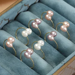 Luxury Natural Freshwater Pearl Rings for Women Jewelry Minimalist White Purple Pink Orange Small Rice Pearls Ring Wedding Bands