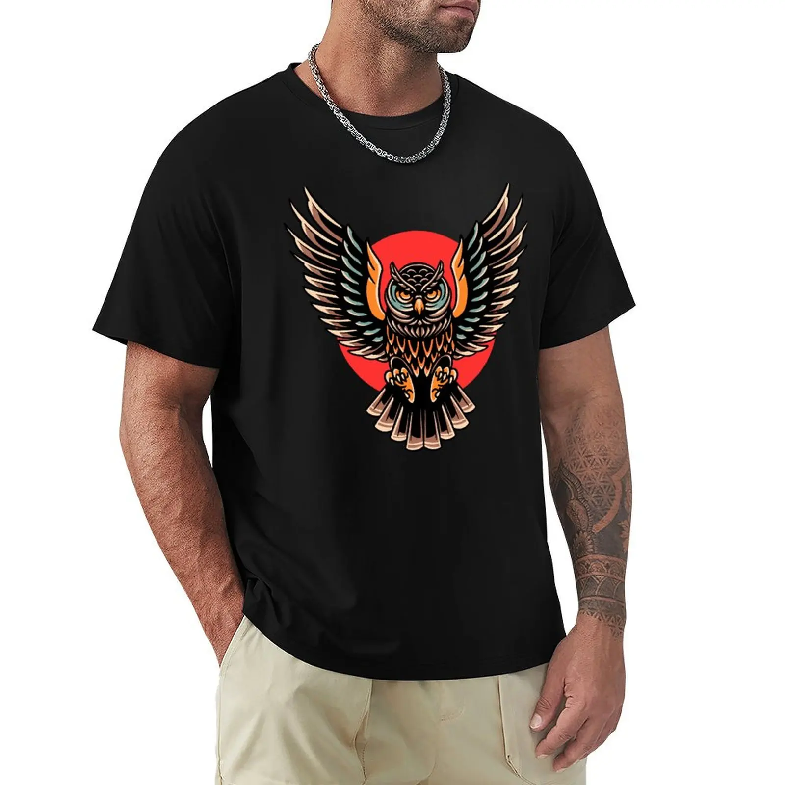 

Brave colorful Owl Spread Wings with Sun at the Back T-Shirt graphic t shirts graphics black t shirts for men