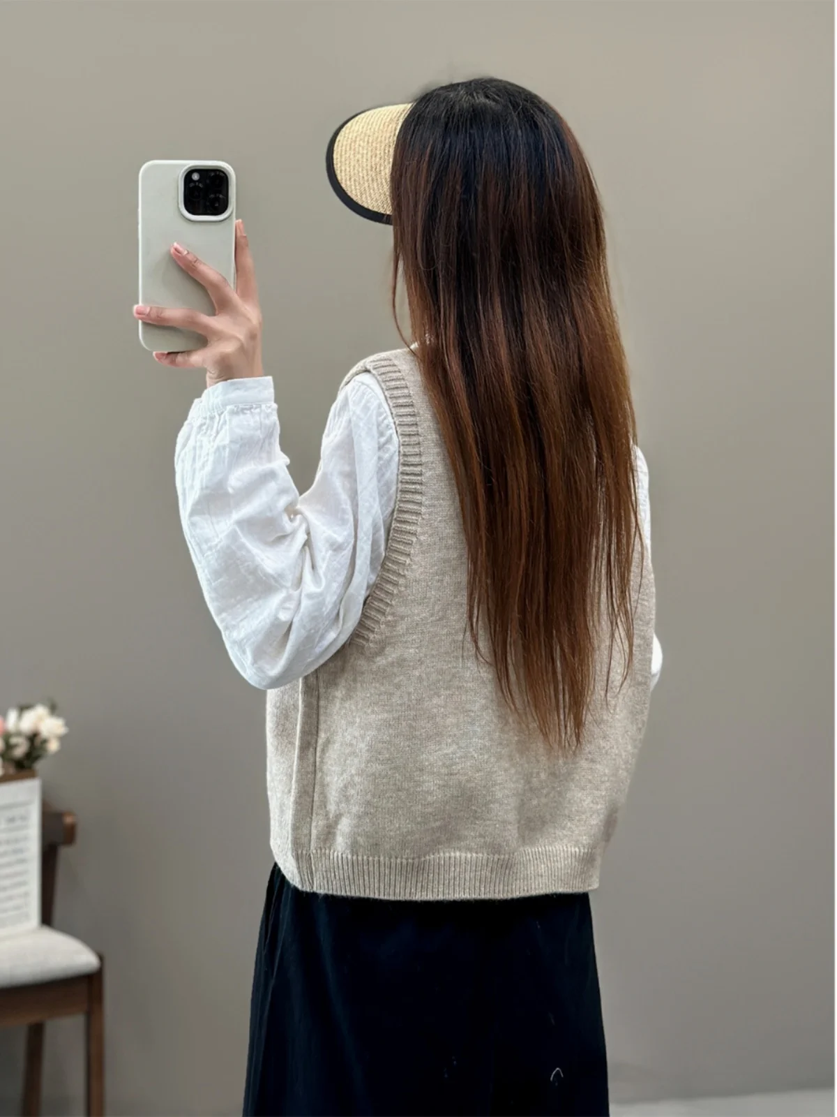 레트로 슬리 레인보우 버튼 니트 조끼 울 겨울 라운드 넥 다용도 레이어링 오픈 가디건 탑 여성용