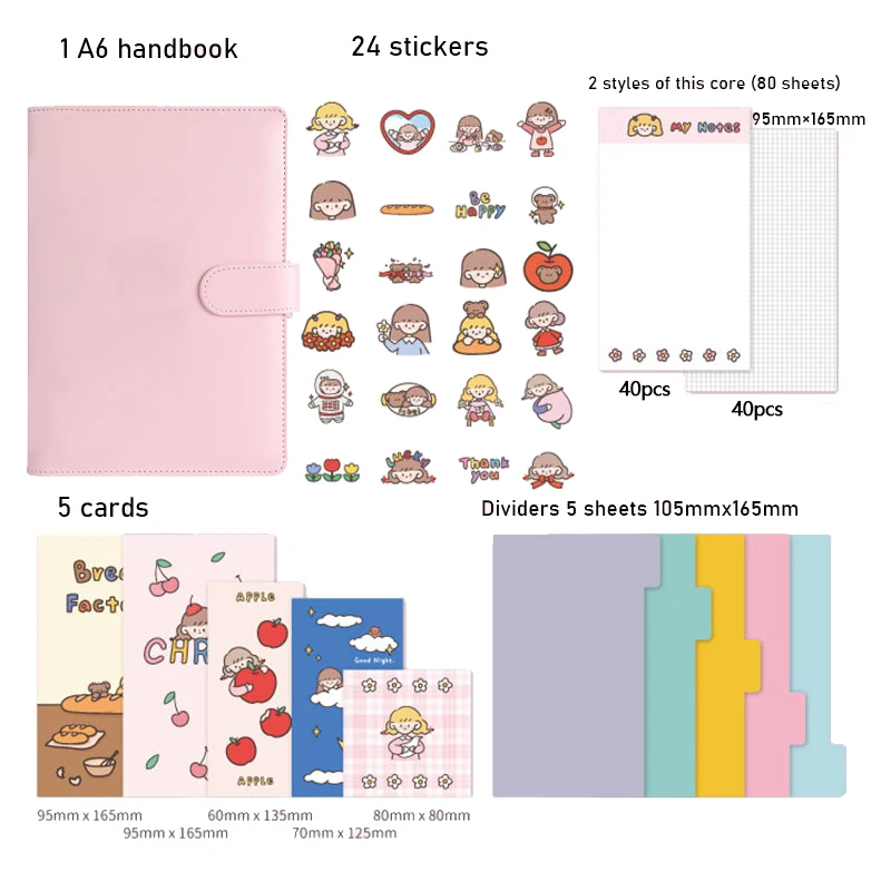 A6 Binder Index Separator Page Cartoon Greeting Card  with Notebook Set For Loose-leaf Notebook Cover School Office Stationery