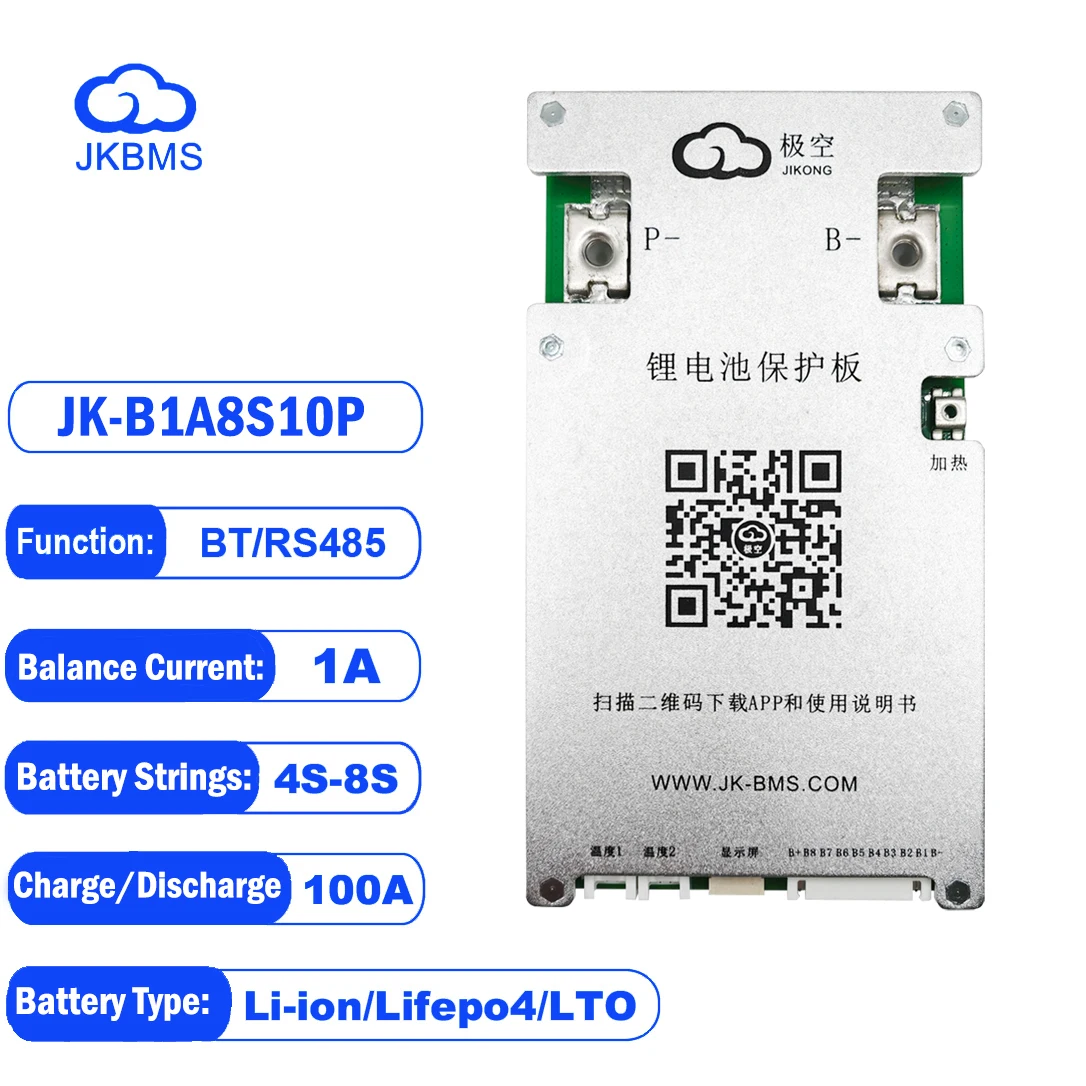 JKCamping Ebike BMS JK-B1A8S10P JIKONG Smart 1A Active Balance 18650 4S Lifepo4 Battery 5S 6S 7S 8S 24V 100A 48V BT Li-ion LTO C