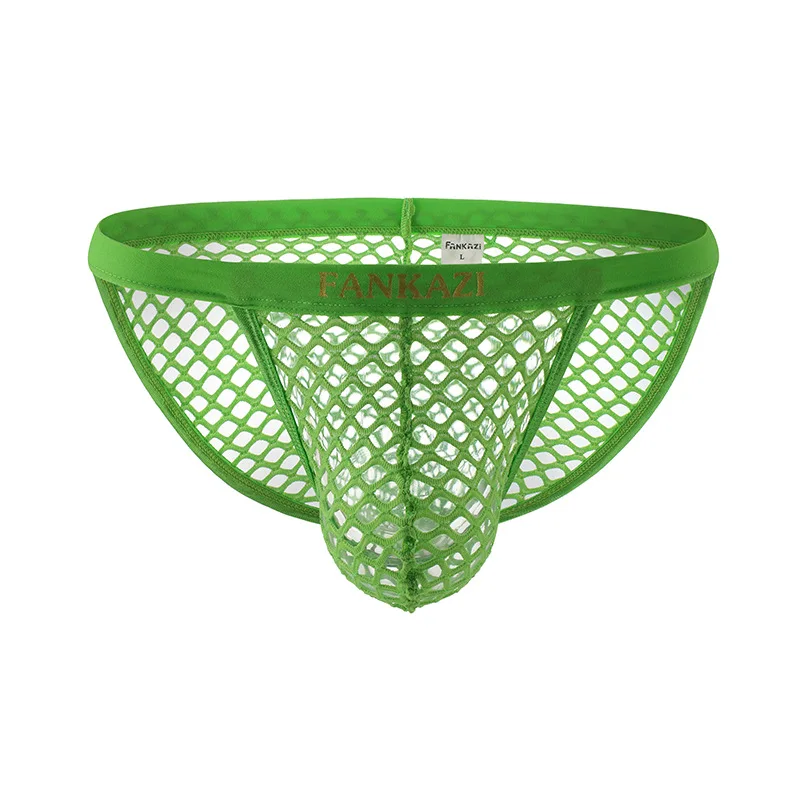 Mens Underwear Hollow Big Mesh Sexy Translucent High Fork Panties U Convex Pouch Underpants Thin Breathable Bikini Slip Homme