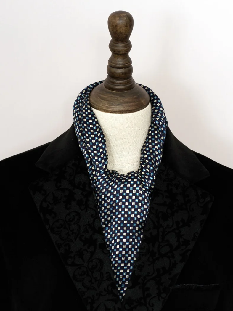 Men\'s 100 Silk Scarf Double Layer Long Neckerchief Wedding Business Suit Cravat Blue Brown