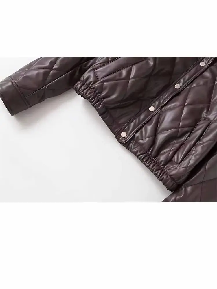 HH Vrouw Vroege lente Comfortabele lange mouwen Revers Quilten Kunstmatige Pu-leren jas Vrouwelijke mode Casual veelzijdige jas