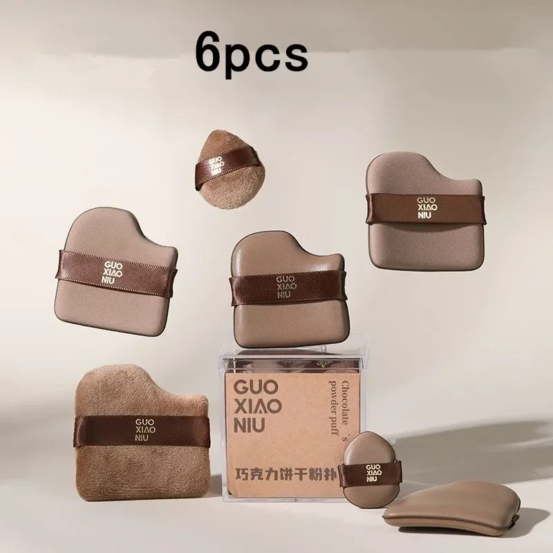 GUOXIAONIU - Juego de 6 Esponjas de Maquillaje de Chocolate para Base de Maquillaje, Aplicador de Cosméticos en Seco y Húmedo, Herramienta de Maquillaje
