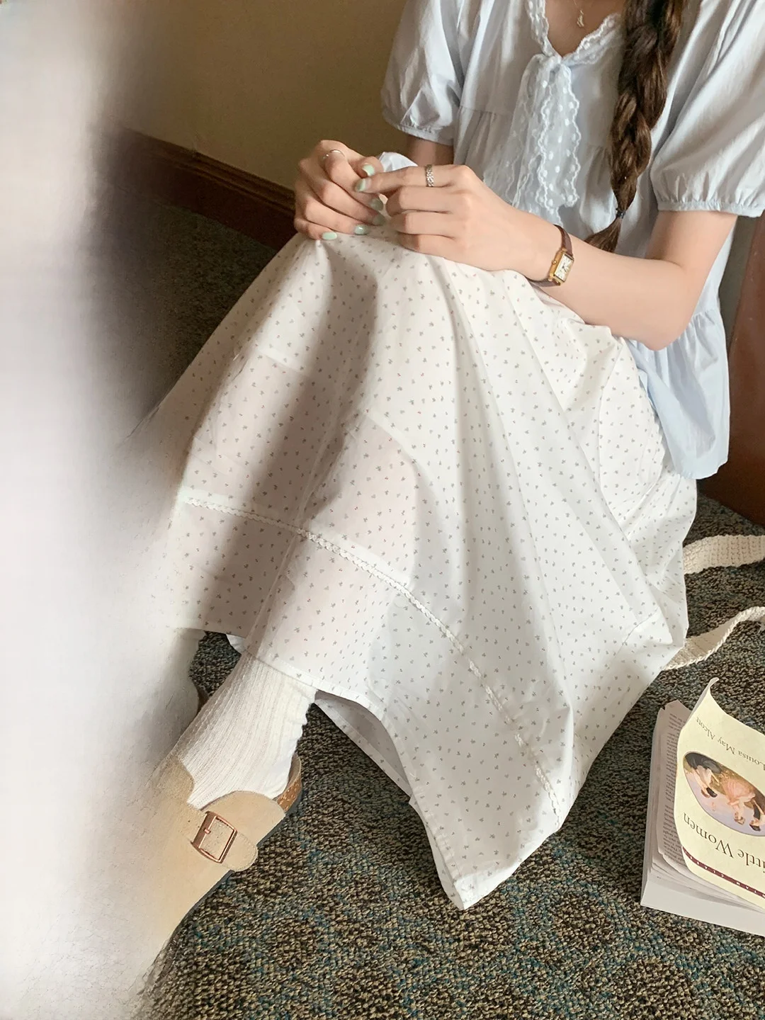 

Элегантная женская юбка А-силуэта с цветочным принтом в корейском стиле, весенняя, универсальная, с высокой талией, из дышащего хлопка