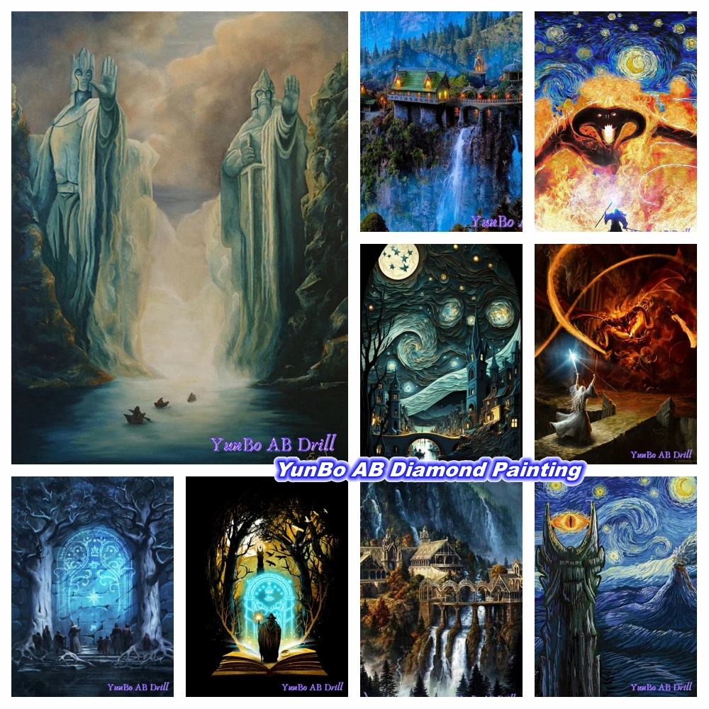 

Starry Night the Rings Movie DIY AB Drill Diamond Painting Van Gogh Castle Landscapes Mosaic Cross Stitch Rhinestones Home Decor