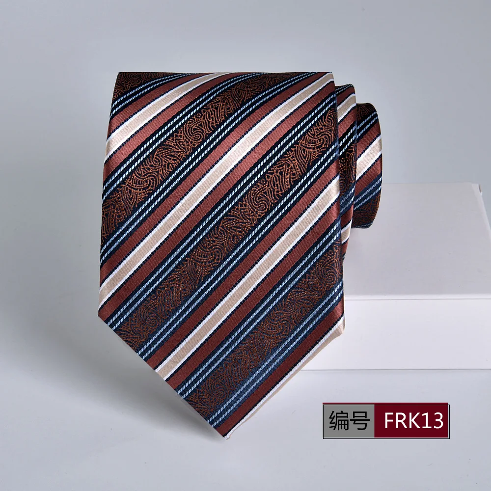 brown tie Striped Men's Necktie 8cm Wide Retro Multi‑Color Layered Stripe Jacquard Tie For Suit Shirt Office Business