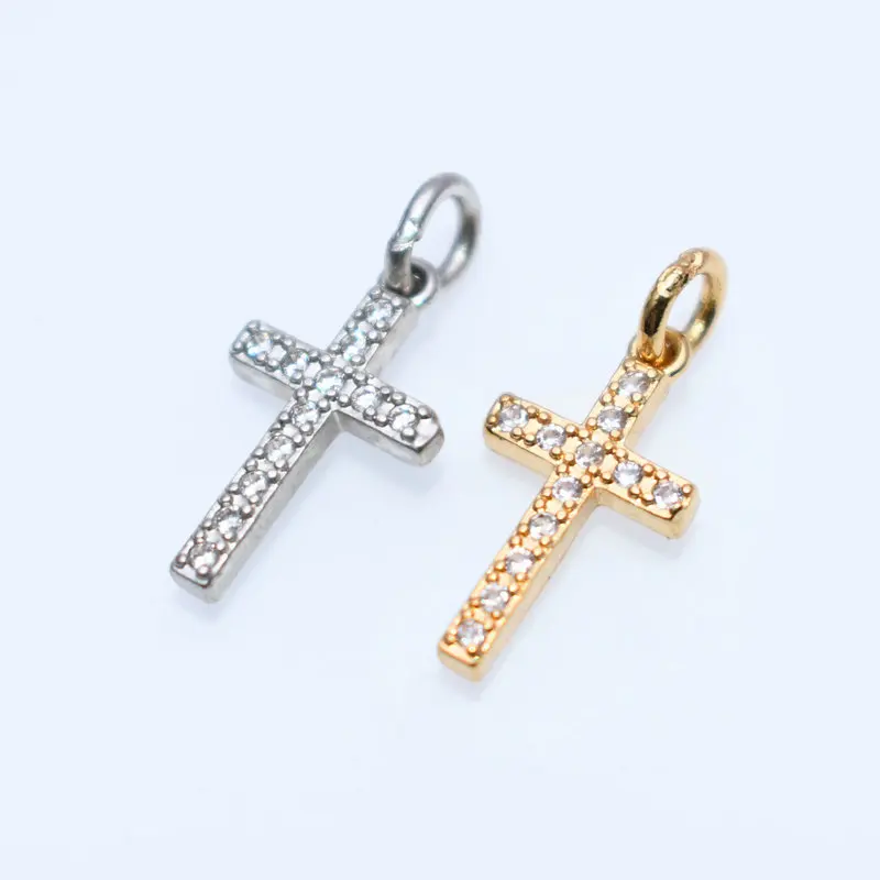 

New Arrival Jewelry Making Findings Anti Fading Gold Plated Copper CZ Setting Cross Charms for DIY Women Bracelet Necklace