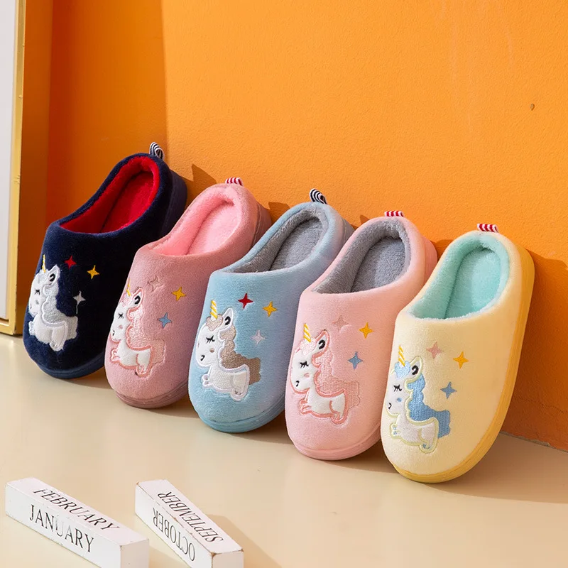 

Winter Unicorn Slippers Kids Girls Boys Home Shoes Baby Fur Slides Cotton Indoor Warm Fluffy House Children Slipper Shoes