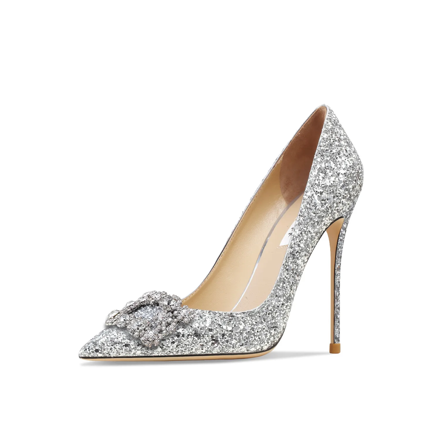 Luxury Crystal Sexy Buckle Women\'s High Heels Fashion Flash Pumps Party Pointed Wedding Shoes