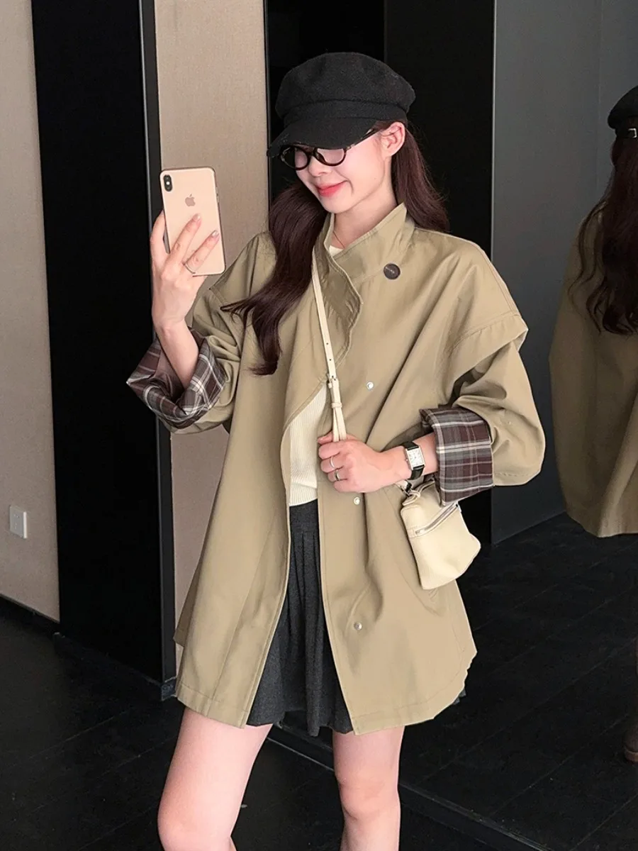 

Женское винтажное пальто больших размеров с контрастными цветовыми блоками, длинными рукавами, свободного кроя, в повседневном стиле, весенняя модная верхняя одежда, дышащая