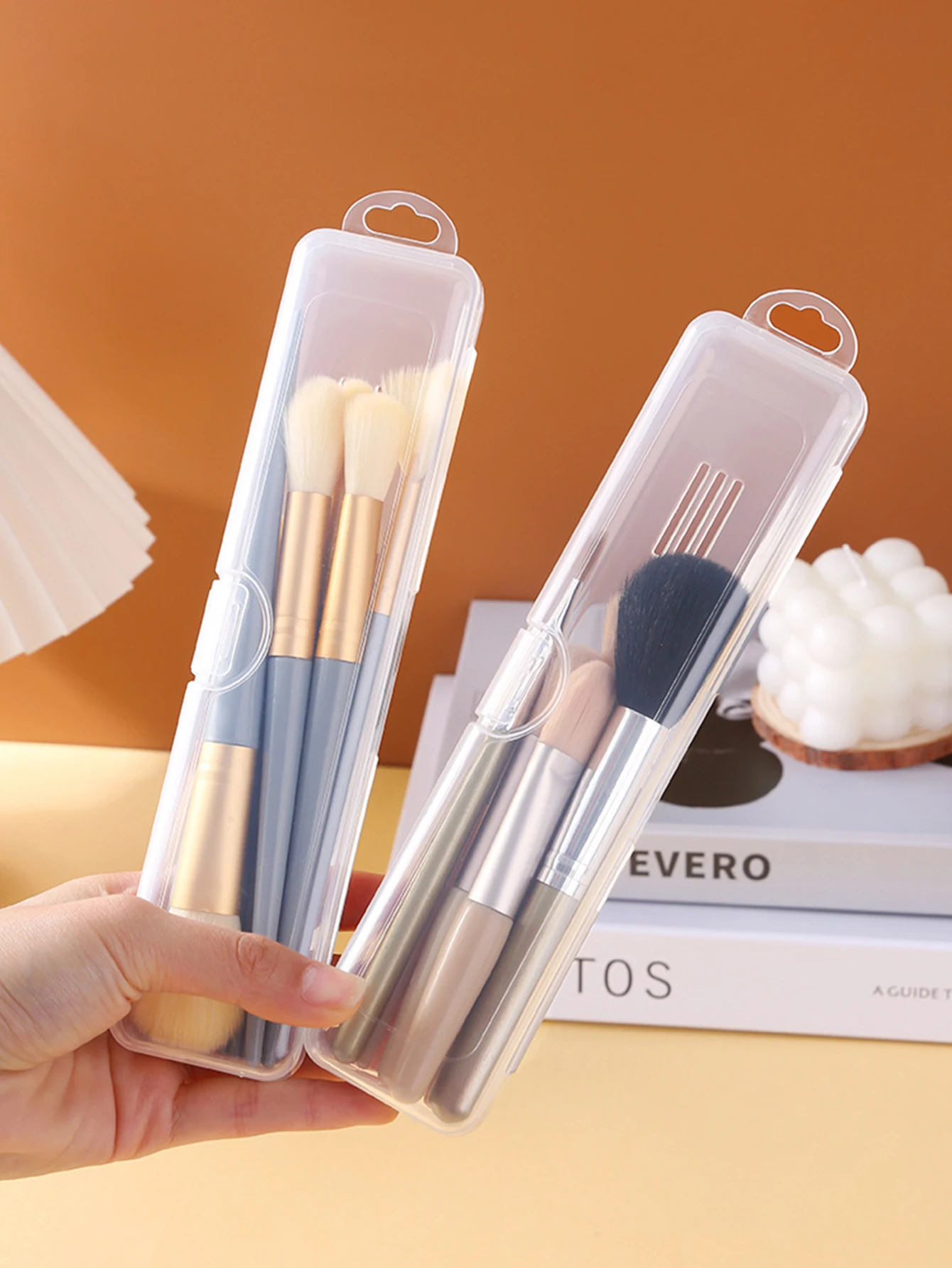 1/2pcs PP Transparent Makeup Brush Storage Box Can Be Hung For Desktop Storage, Dust-Proof, Portable Beauty Tool Accessories
