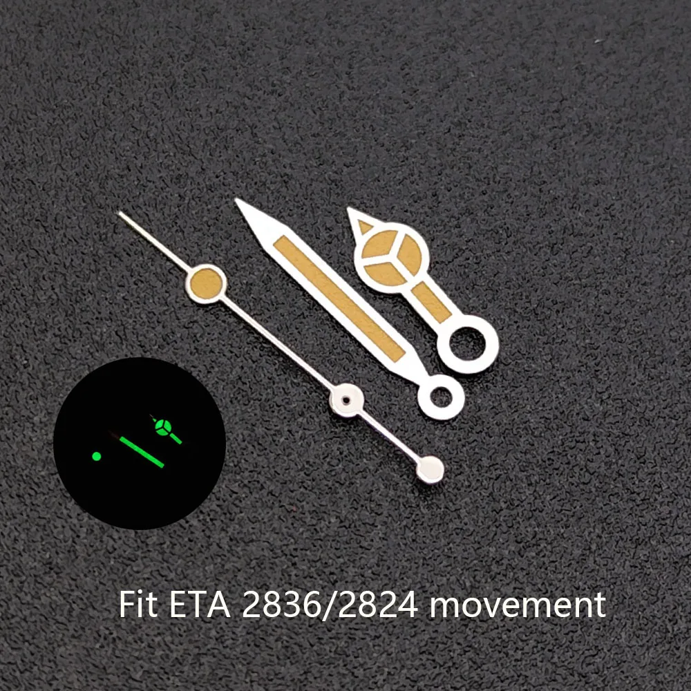 إكسسوارات ساعة يد باللون الأسود/الذهبي الوردي من ETA مؤشر ساعة 2824/2836 عقارب أزرق أخضر/أخضر متوهج يناسب حركة 2824/2836