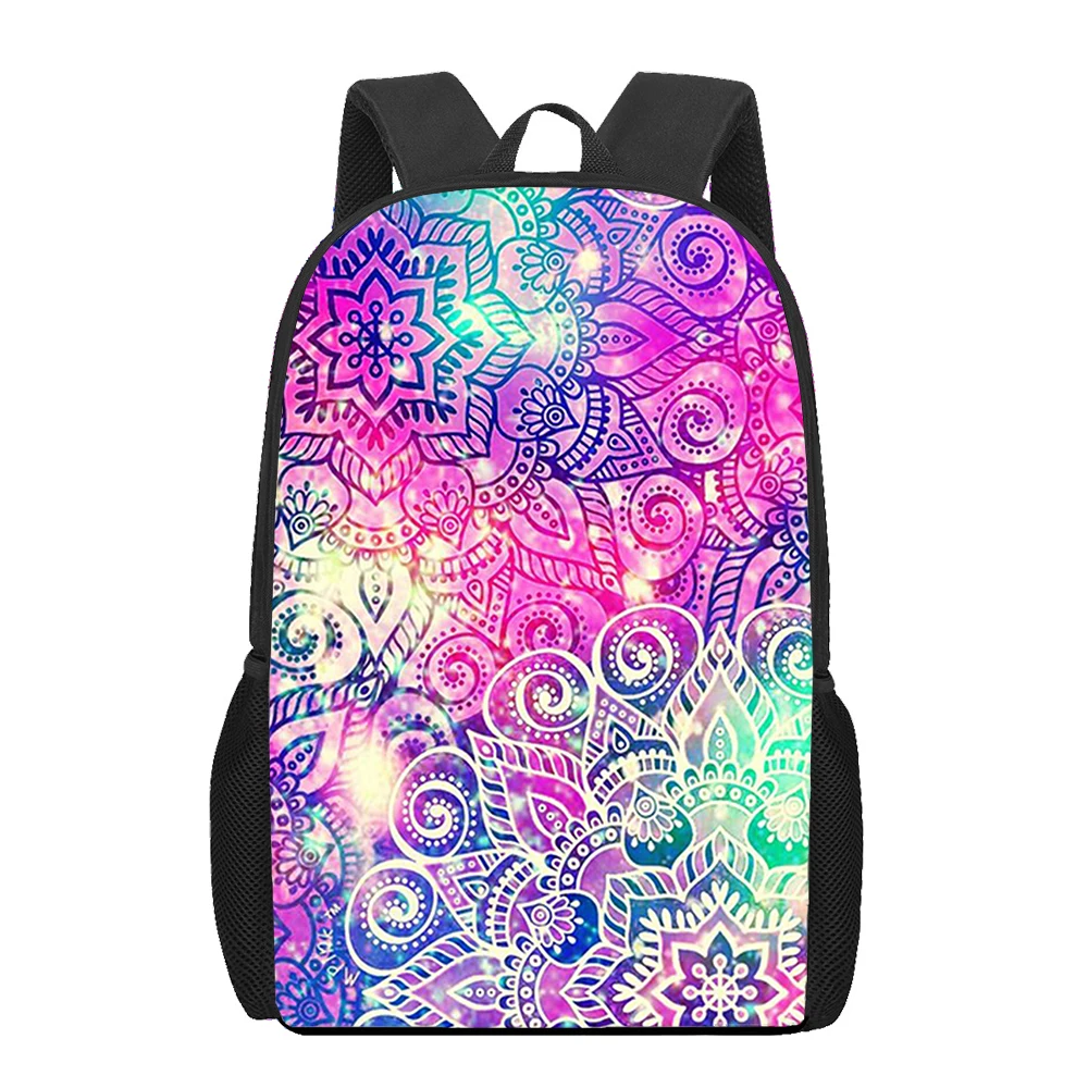 Bohemia Mandala Mochila com 3D Flower Print, mochila escolar, mochila leve para adolescentes, mochila para laptop, viagem, estudo, trabalho, 16"