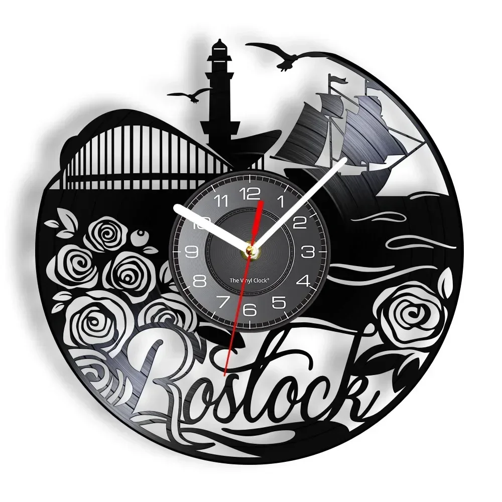 Germany Rostock Vintage Wall Clcok Sea Sailboat Lighthouse Rose Cityscape Retro Design Illuminated Wall Watch Travelers' Gift