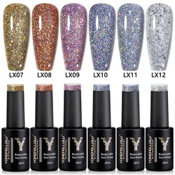 YOKEFELLOW 10ML Zestaw brokatowych żelowych lakierów do paznokci 6Pcs Srebrny zestaw lakierów do paznokci Soak off Platinum Shining Sequin Manicure Gel