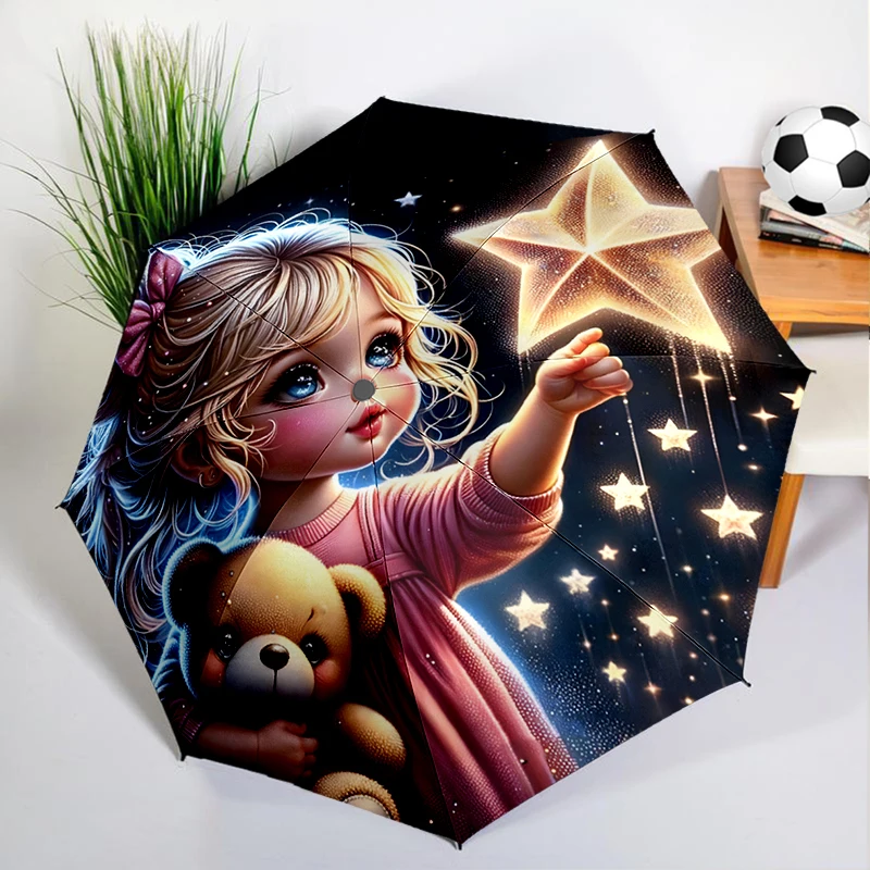 1PC Cartoon Princess Umbrella Automatic Open/close, Sturdy Iron Frame & 8-Rib Struct, Umbrella for Women & Men, Christmas Gift