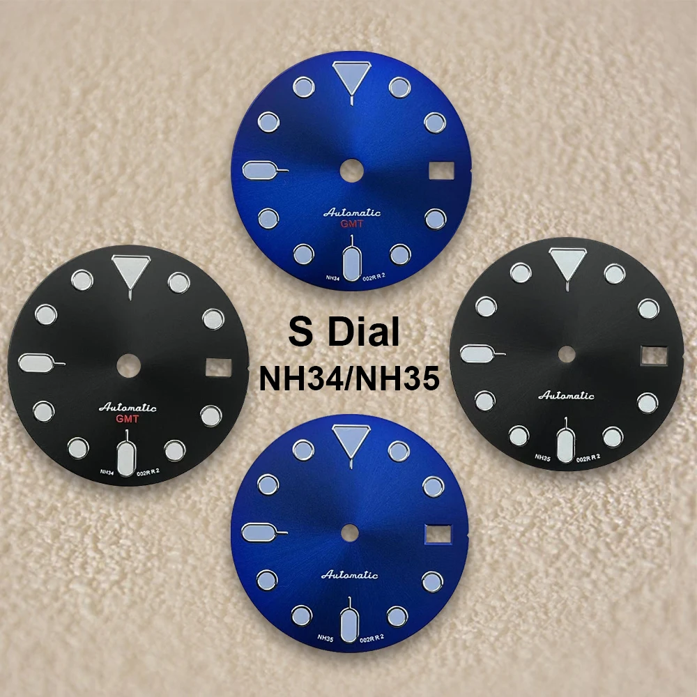 

28.5mm S Logo GMT Dial Fit NH35/NH34 Japanese Movement Green Luminous Black/Blue High-Quality Watch Modified Accessories