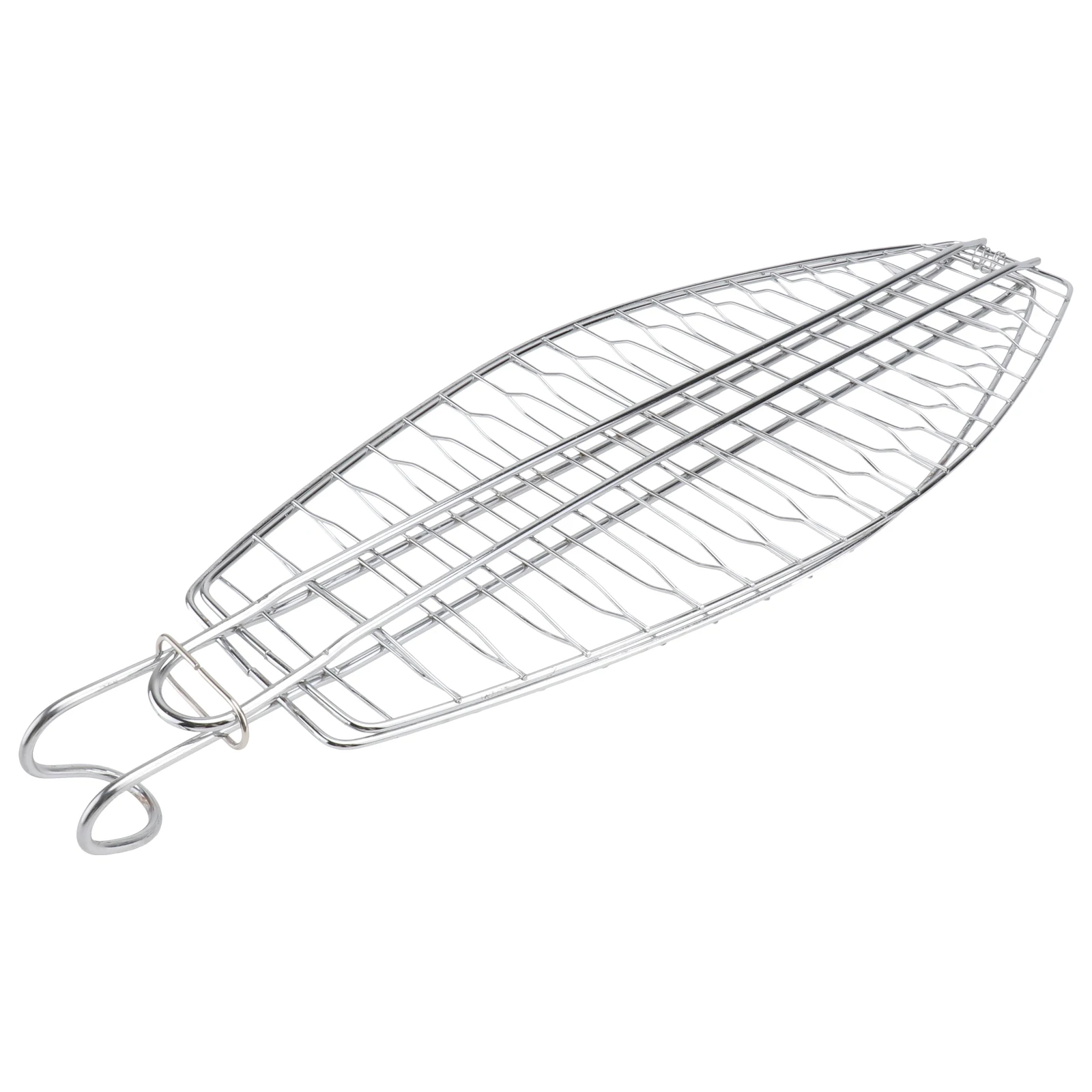 

Fish Grill Basket with Hook Non-stick Mesh Grilled Fish Barbecue Clip Net Outdoor Barbecue Tool (Silver 44x15cm)