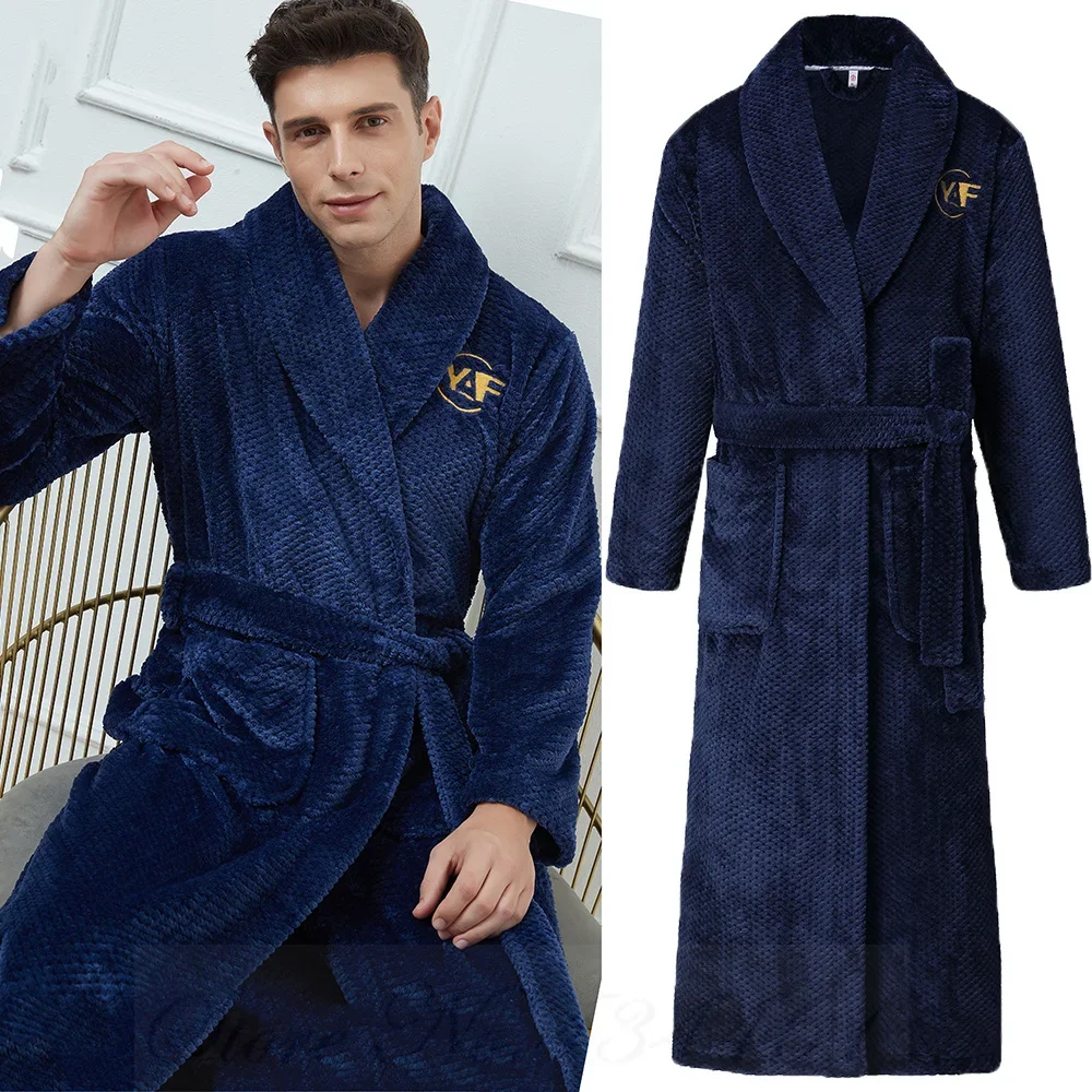 Oversize 3XL 4XL Thicken Warm Men Sleepwear Flannel Long Robe Loose Coral Fleece Homewear Loungewear Winter Kimono Bathrobe Gown