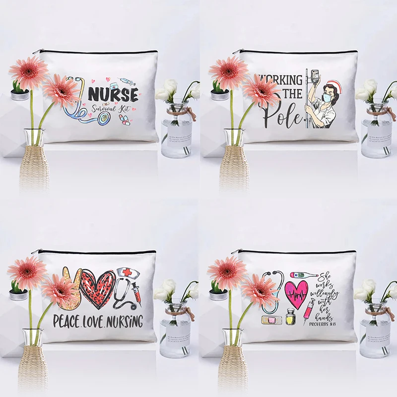 Peace Love Nursing Pattern Makeup Bag Nurse Graduation Gift Cosmetic Organizer Funny Appreciation Gift Bags with Free Shipping