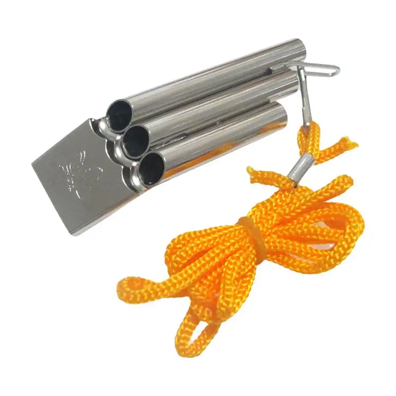 Whistle For Emergencies Stainless Steel Whistle Safety Whistles With Lanyard High Pitch Three Tubes For Outdoor Hiking Camping