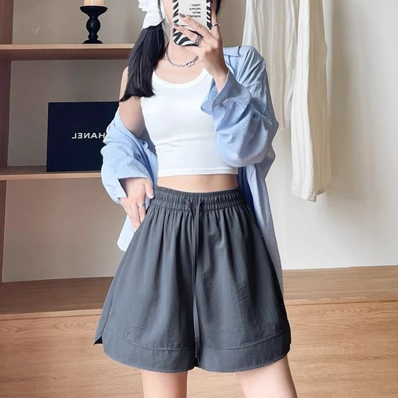 Bestseller Sommer Damen Lässige Alltags-Weite-Bein-Jogginghose Mädchen Modische Lose Dünne Kurze Hose Damen Klassische Einfarbige Hochtaillierte Shorts
