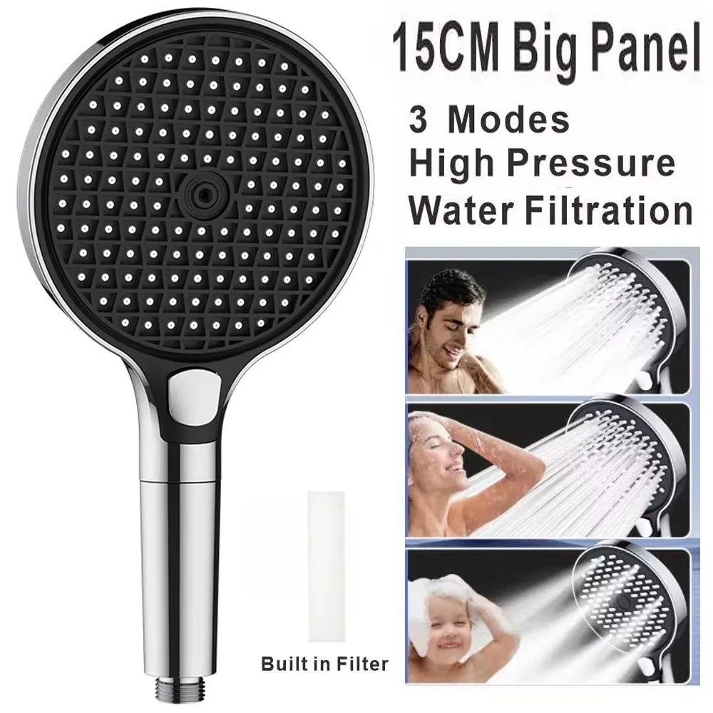 

15CM Big Panel Pressurized Shower Head With Filter 3 Modes High Pressure Spray Nozzle Rainfall Shower Faucet Bathroom Accessorie