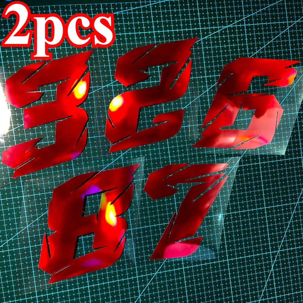 2 Pcs Red Chrome Racing Number Sticker Set, Waterproof Vinyl Decals for Motorcycle and Car