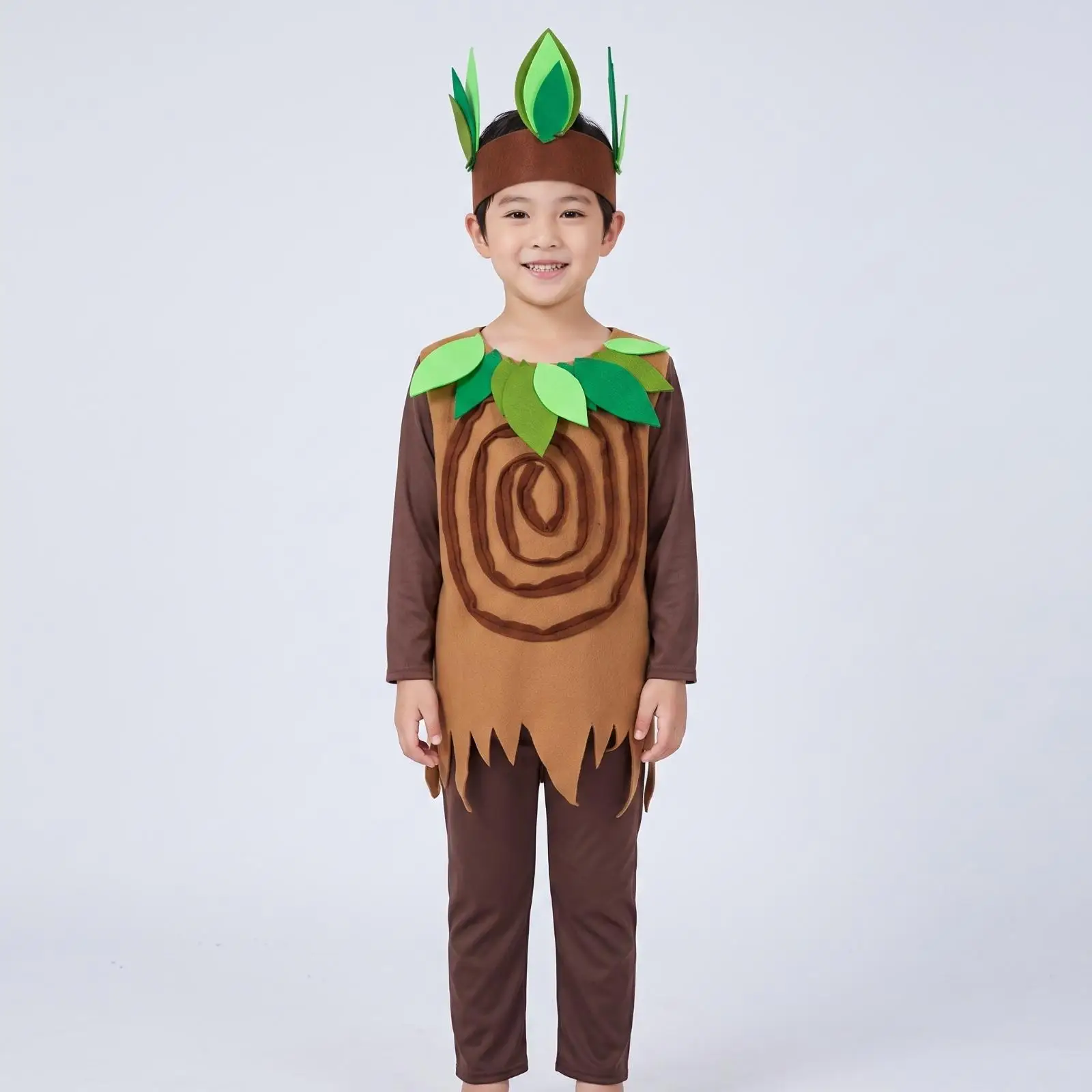 Tree Costume with Headpiece Long-Sleeve Apparel Comfortable for School Plays