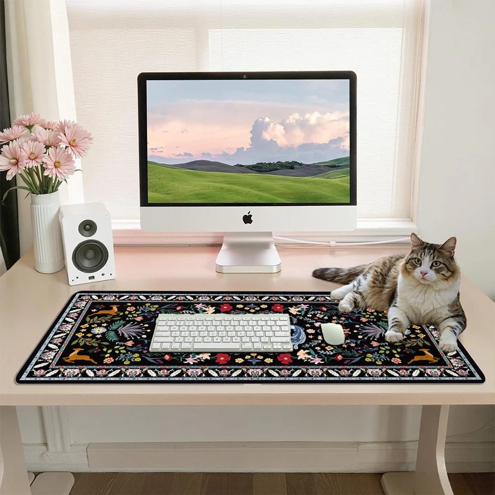 

Большой декоративный коврик для мыши в стиле барокко с черным узором, настольные гаджеты, клавиатура, 90x40 см, настольный коврик Xxl Playmat, коврики для мыши, настольные предметы офиса