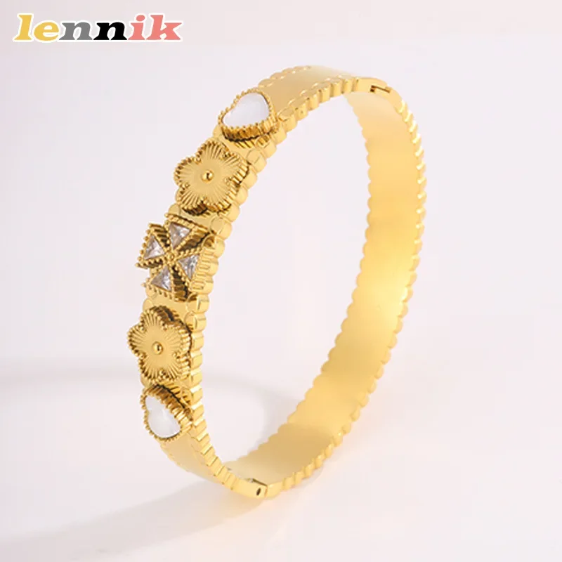 سوار LENNIK الفاخر من التيتانيوم الصلب، زهرة البرسيم الحب عالية الجودة، سوار نسائي غير يتلاشى، يوميًا/مكتب متعدد الاستخدامات #1