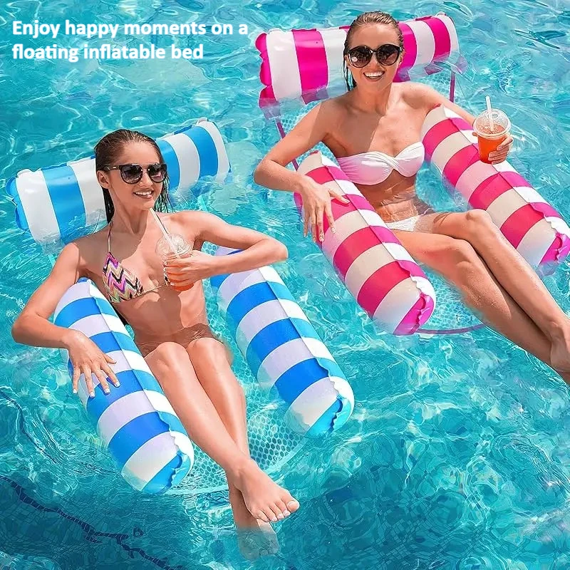 

1pc Inflatable Pool Float Mat, Foldable Striped Water Hammock & Single Lounge Chair, Pool Party Swimming Float, Waterpark, Pools