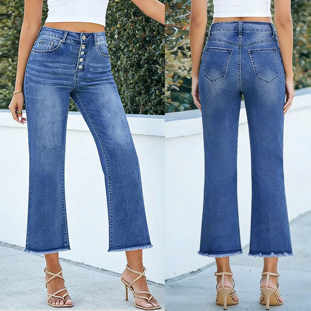 

Cross Stitch Denim Jeans High Waist Raw Hem Skinny Jeans Women Spring Summer Fashion Denim Pants