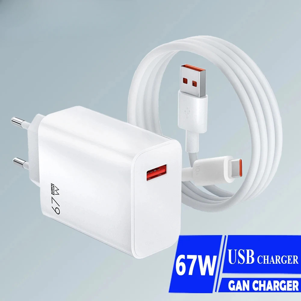 

GEFENIS USB GaN Charger 67W Super Fast Charging High Speed Quick Charge Charger Mobile Cell Phone 6A Type C Cable For Huawei P30