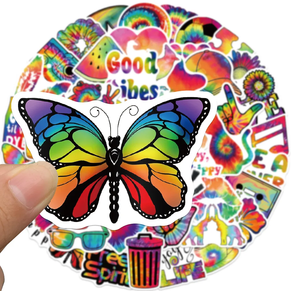 50pcs Colorful Tie Dyeing Cartoon Graffiti Stickers DIY Phone Guitar Laptop Notebook Suitcase Cup Waterproof Sticker Kids Toy