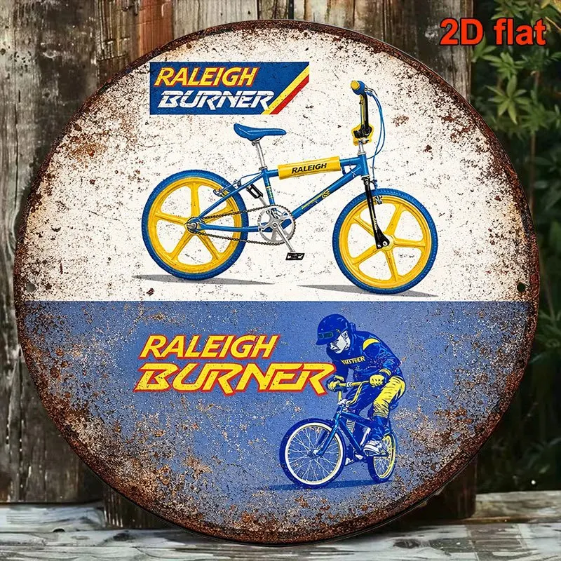 2D Flat Vintage Raleigh Burner Round Aluminum Sign 8x8in BMX Bike Wall Decor, Gift for BMX Enthusiasts