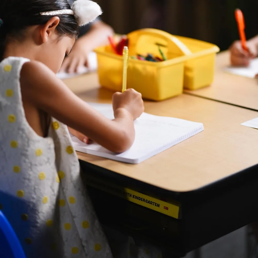Adjustable Student Desk with Metal Book Box, Open Front Design for Classroom and Home Use
