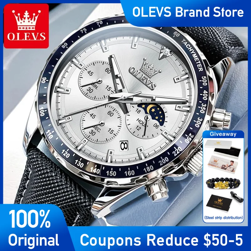 

OLEVS Watches For Man Fashionhigh-end Original Brand Quartz Wristwatch Waterproof Leather Starp Luminous Reloj Hombre