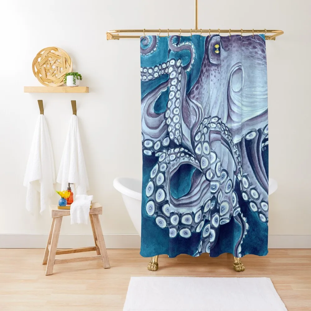 

Purple Blue Octopus Kraken Cephalopod Tentacles Watercolor Art Shower Curtain Bath Curtains