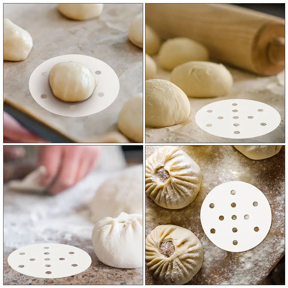 500Pcs Steamer Paper Liners Round Non-Stick Wood Pulp Mats for Buns Dumplings Dim Sum Even Heat Distribution Easy Clean Kitchen