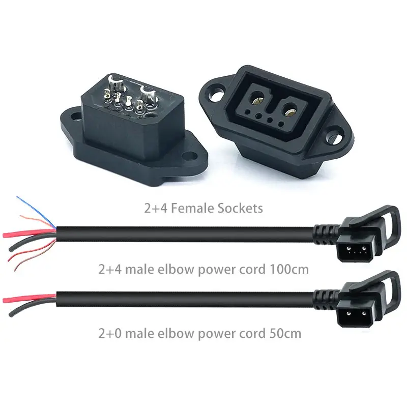 2+4 E-Bike Power Supply Socket 2+0 Male Elbow Power Plug Cable Lithium Electric Battery Car Charging Male and Female Sockets