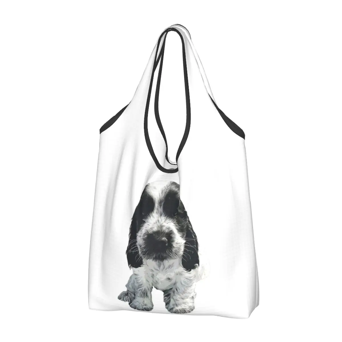 English Cocker Spaniel Blue Roan Puppy Dog Portable Tote Shopping Bags Large Capacity Shopper Bag Grocery Handbag Shoulder Bag