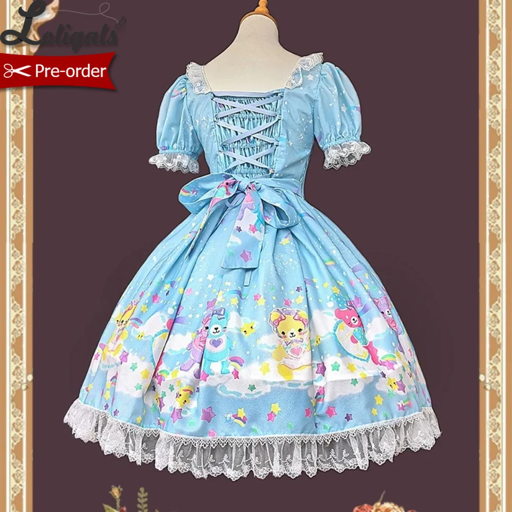 Pre-order Sweet Lolita Dress Retro Printed Chiffon Short Sleeve Midi Party Dress ~ Sleeping Bear by Infanta view 6