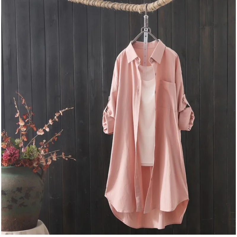 

Long Cotton And Linen Shirt Women's 2024 Spring And Autumn New Loose And Versatile Long-Sleeved Shirt Thin Outer Jacket Top